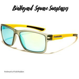 Square Grey Frame Yellow Earpiece Sunglasses